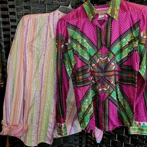 Two Woman's Robert Graham button down blouses. One Size 12. One size Large.
